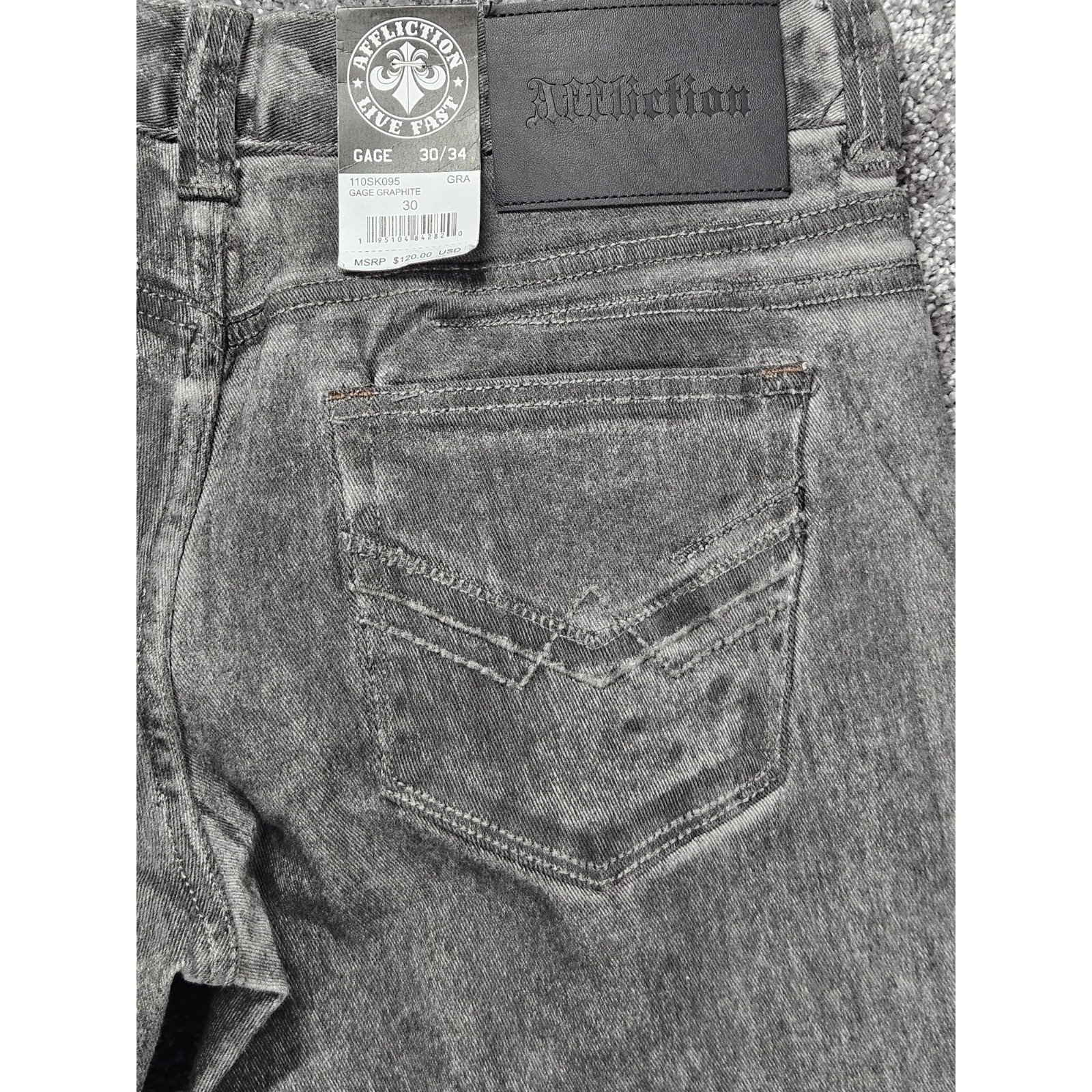 Nwt Affliction Gage Gray Faded Distressed Stretch Denim Jean Mens 30x32 Grunge — image 6 of 8